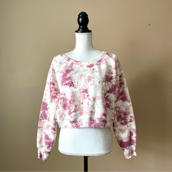 BALANCE | Pink Tie Dye Embossed Cropped Sweatshirt Sz L - Picture 2 of 7